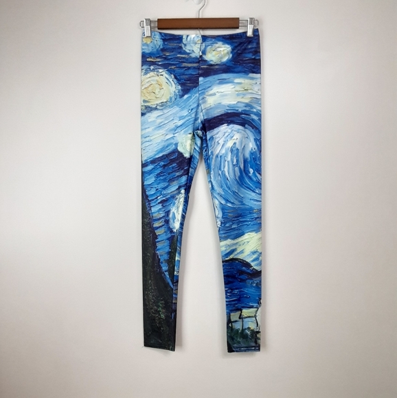 Starry Night Soft Leggings Blue Abstract Van Gogh Art Print Women sz Small - Picture 1 of 7